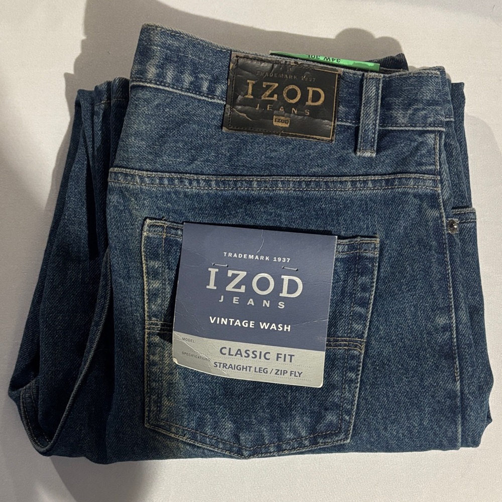 Izod Men's Vintage Wash Straight Leg Jeans - Classic Blue